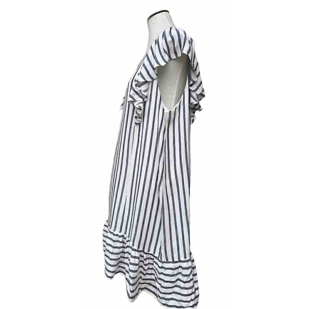 Everleigh Womens White Cotton Ruffle Sleeve Stripe Shift Dress Size XL - Picture 14 of 16